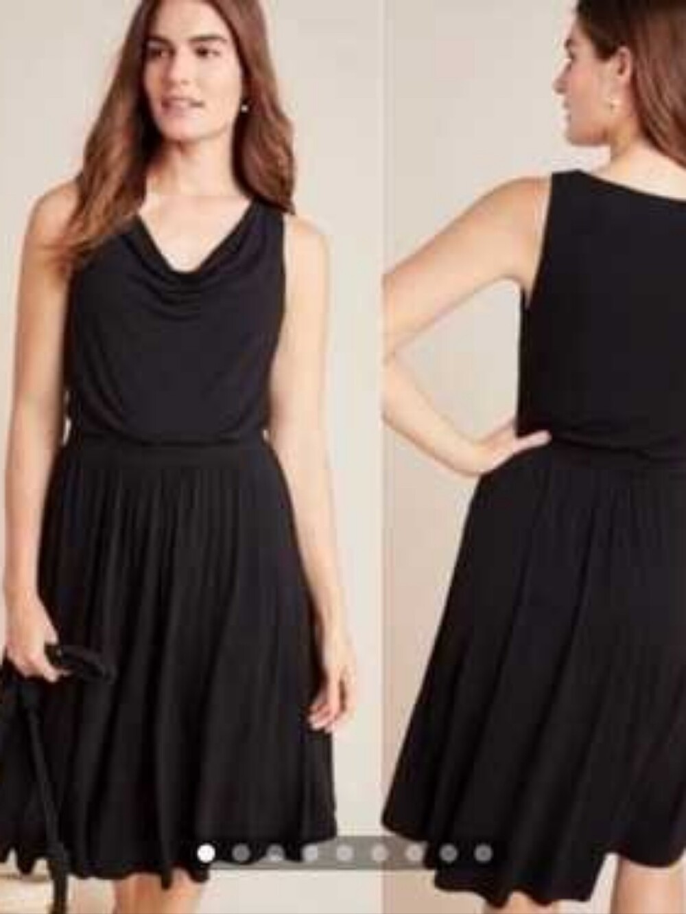 Maeve Anthropologie LBD Jersey Drape Neck Dress XS Black Gathered Waist Staple